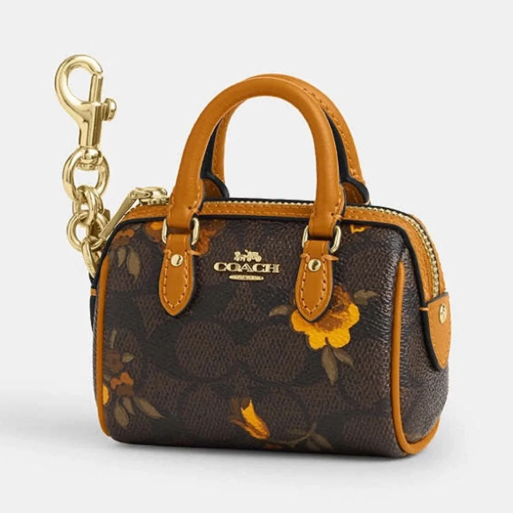 NWT-Coach-Mini Rowan Bag Charm-Floral🌼Walnut/Yellow-$75 - Picture 10 of 11